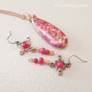 Jewelry Gift Set! Multi-Hued Pink Sea Sediment Jasper Pendant & Matching Earring